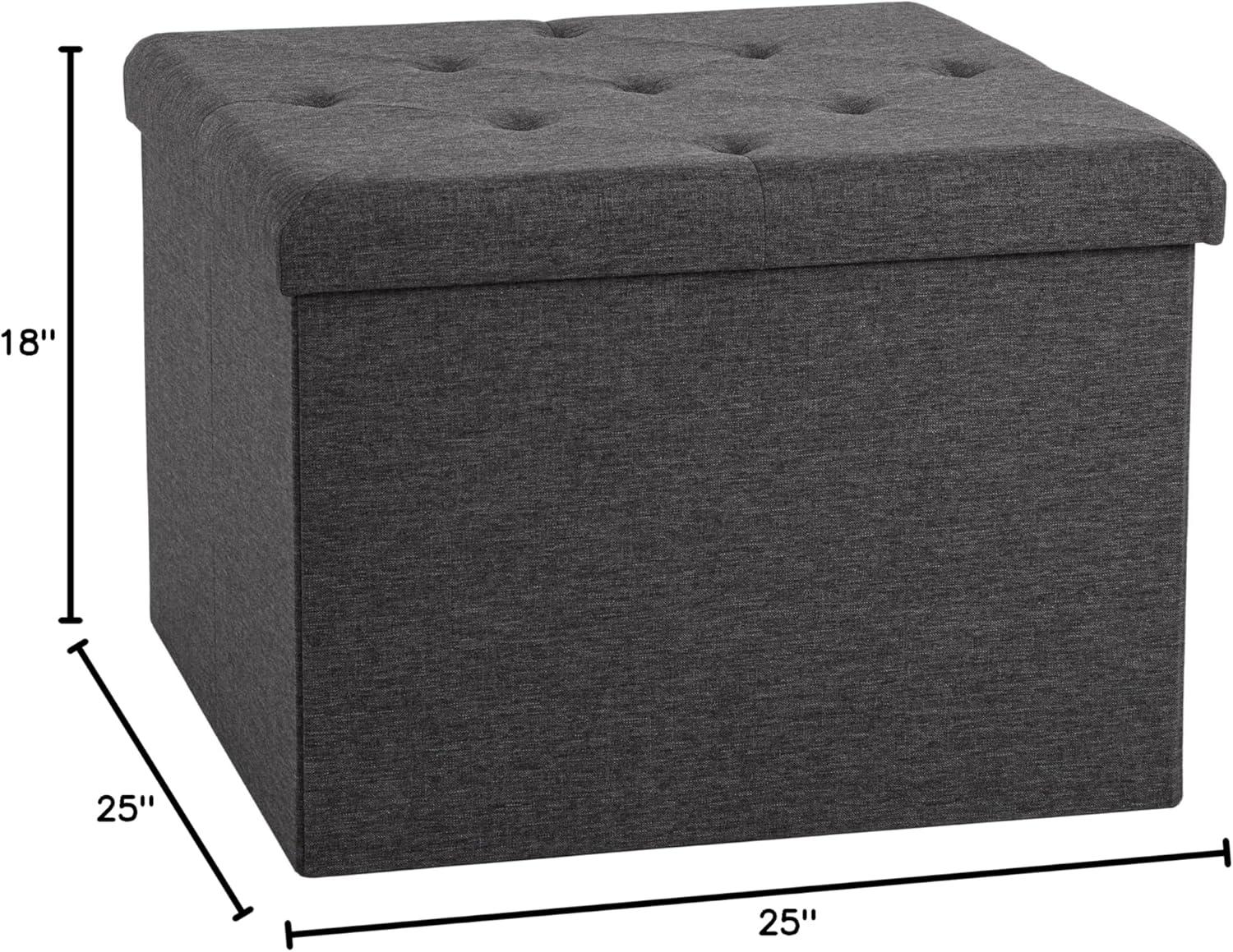 Seville Classics Cushioned Fabric Ottoman Hidden Storage Chest Footrest Chair, Padded Seat for Bedroom, Dorm, Loft, Living Room, Entryway, Hallway, Modern Gray, 25" XL Square with Tray