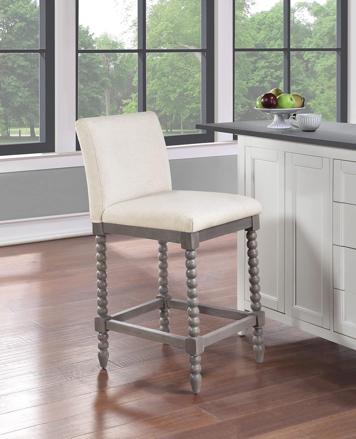 Abbott 26" Spindle Counter Stool with Padded Linen Seat, Brushed Grey Wood