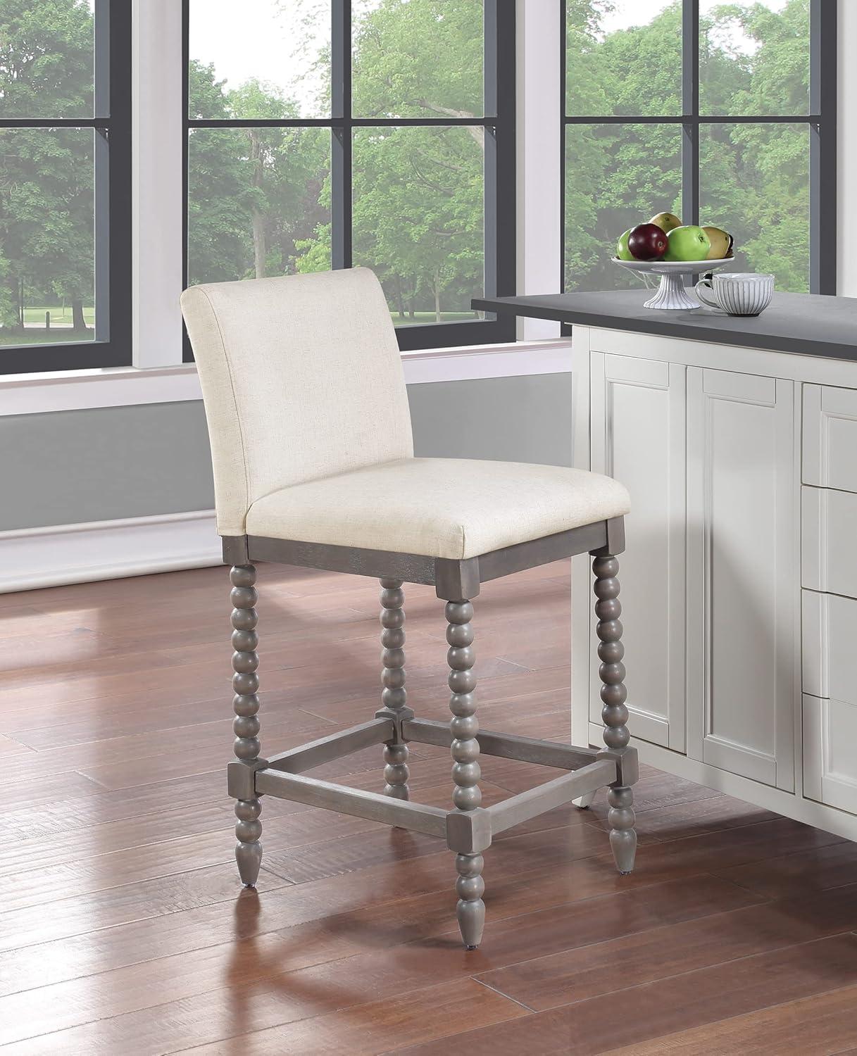 Abbott Taburete de 26" con Estructura Gris Cepillado y Tela Blanca Lino