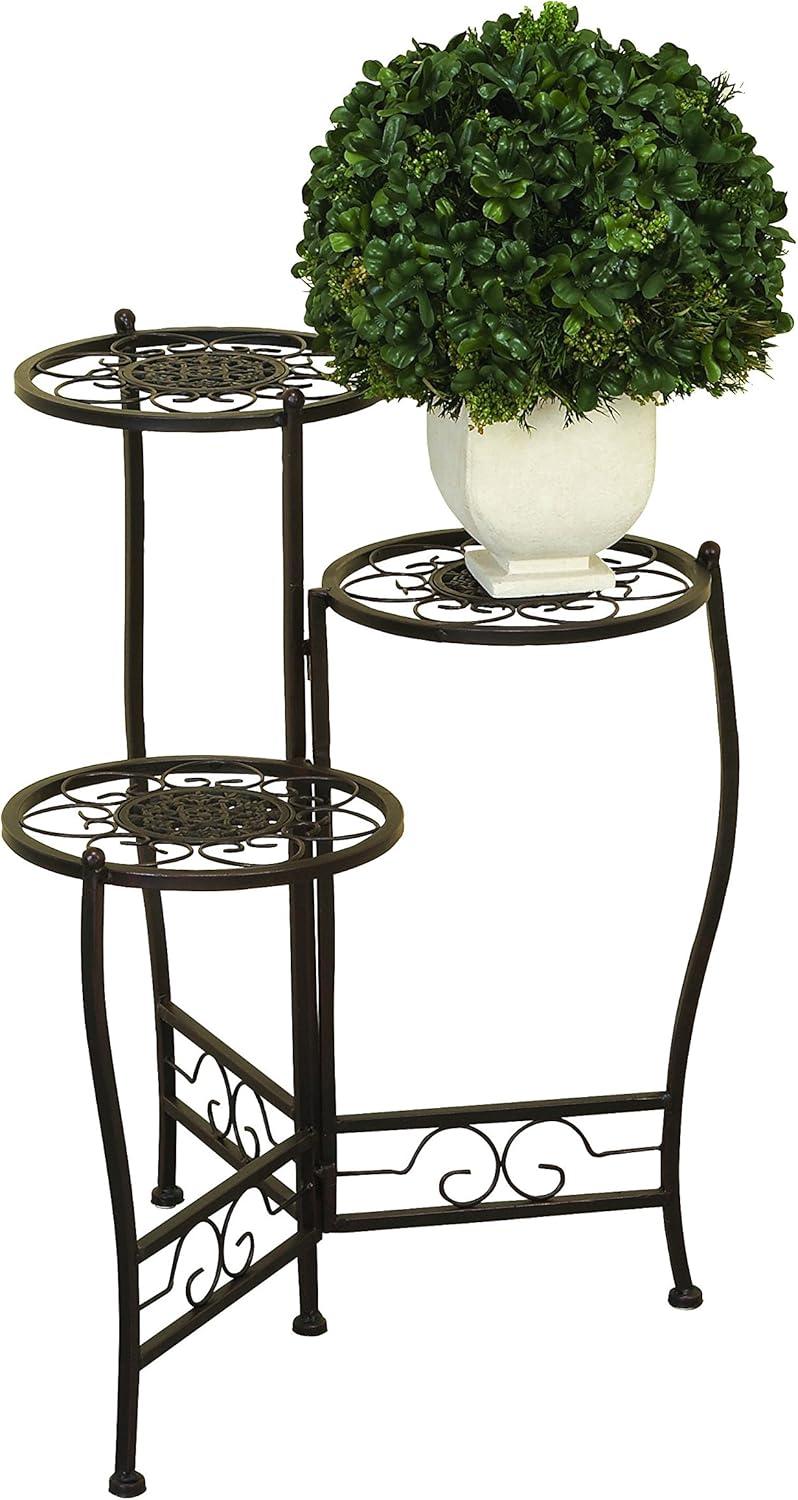 24" Brown Metal 3-Tier Indoor/Outdoor Plant Stand