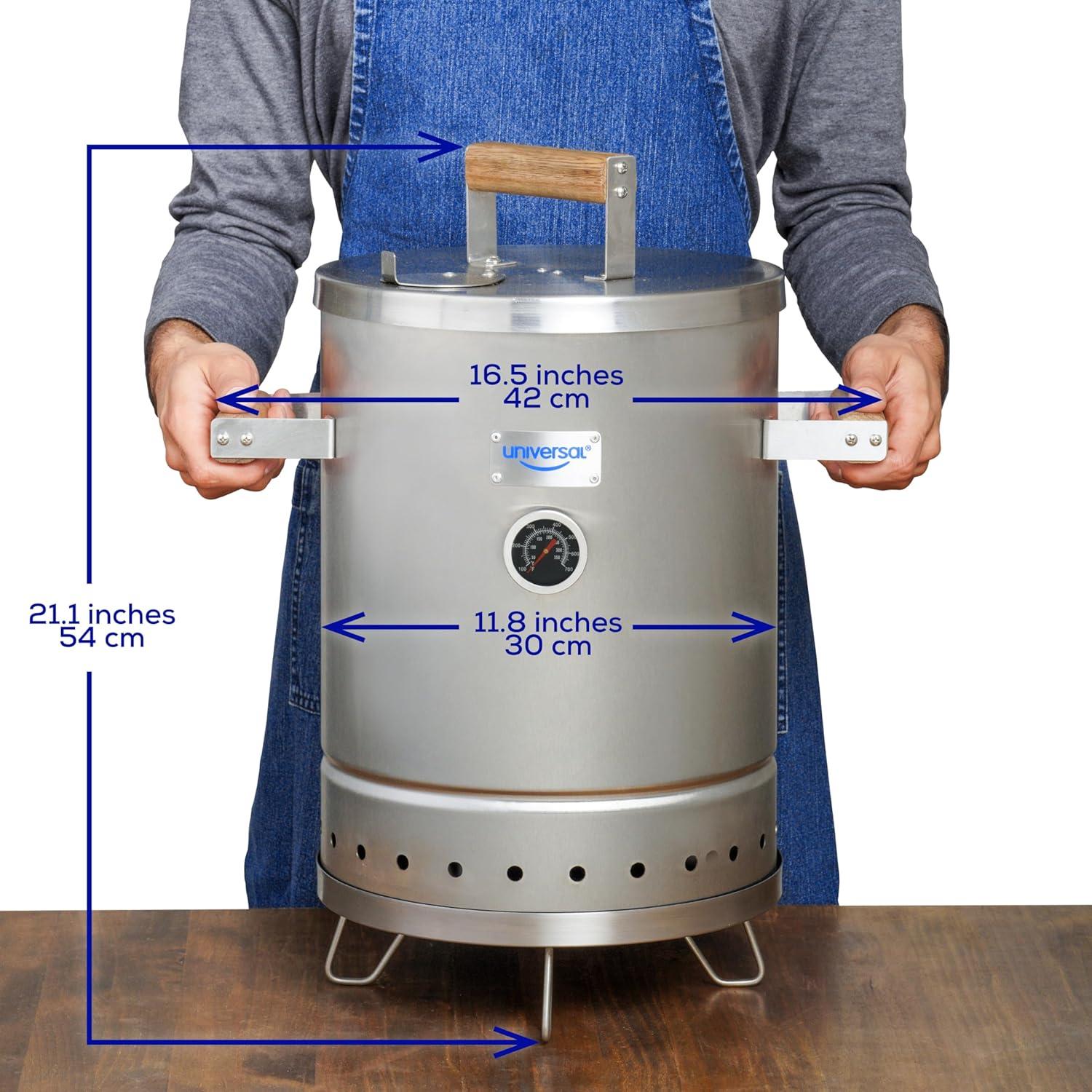 Universal Universal Stainless Steel Small 6-pound Charcoal Barrel Smoker with Thermometer, Grill & Smoker