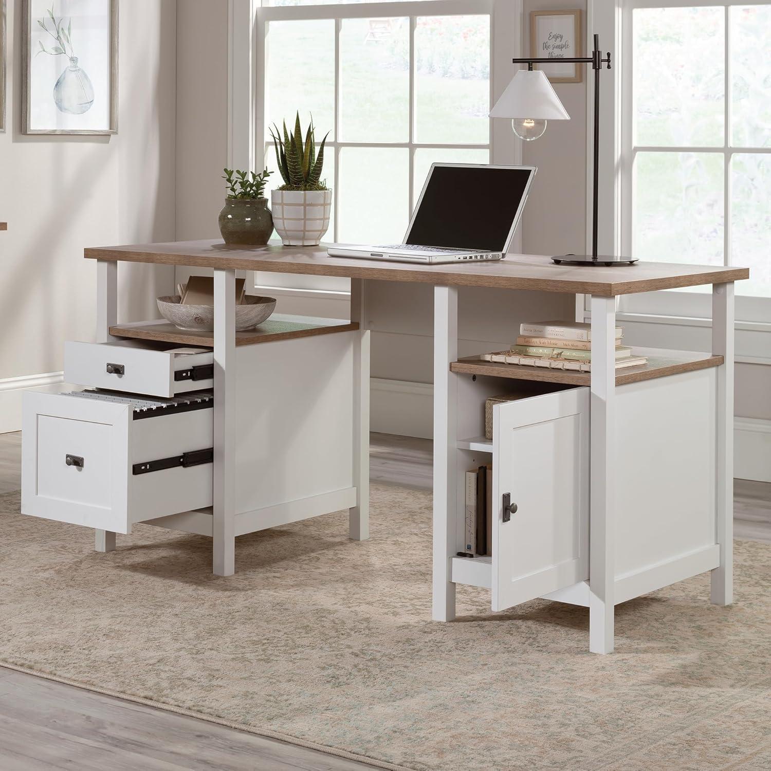 Cottage Road Desk with Drawers White - Sauder: Laminated Executive Workstation, 5 Year Warranty