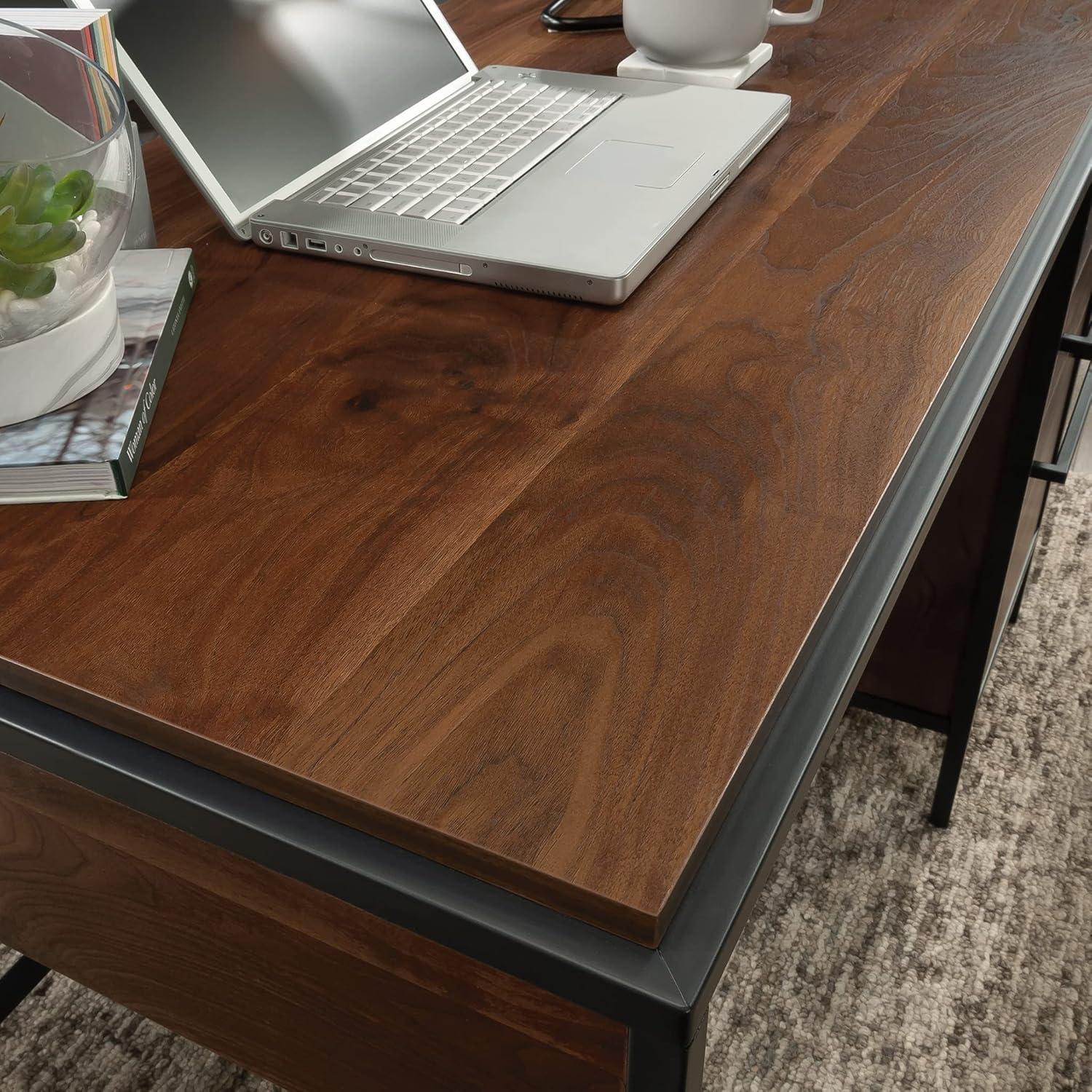 Grand Walnut Wood Desk with Drawer and Filing Cabinet