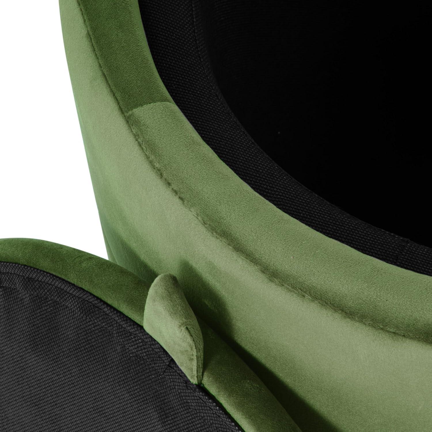 Storage Round Ottoman Green Velvet - HomePop: Upholstered Footstool, No Assembly, Polyester
