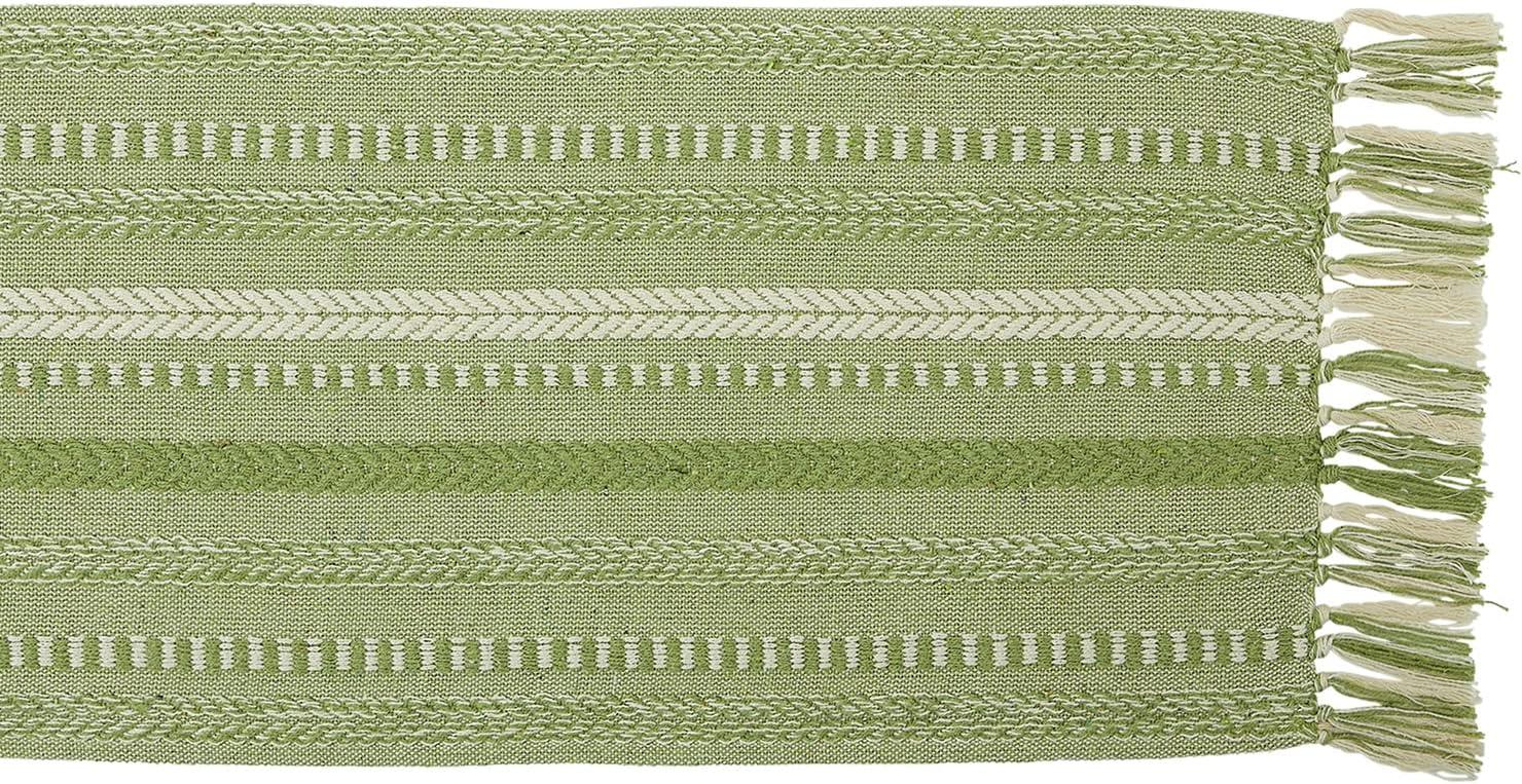 DII 15x108" Modern Cotton Braided Stripe Table Runner in Green/White