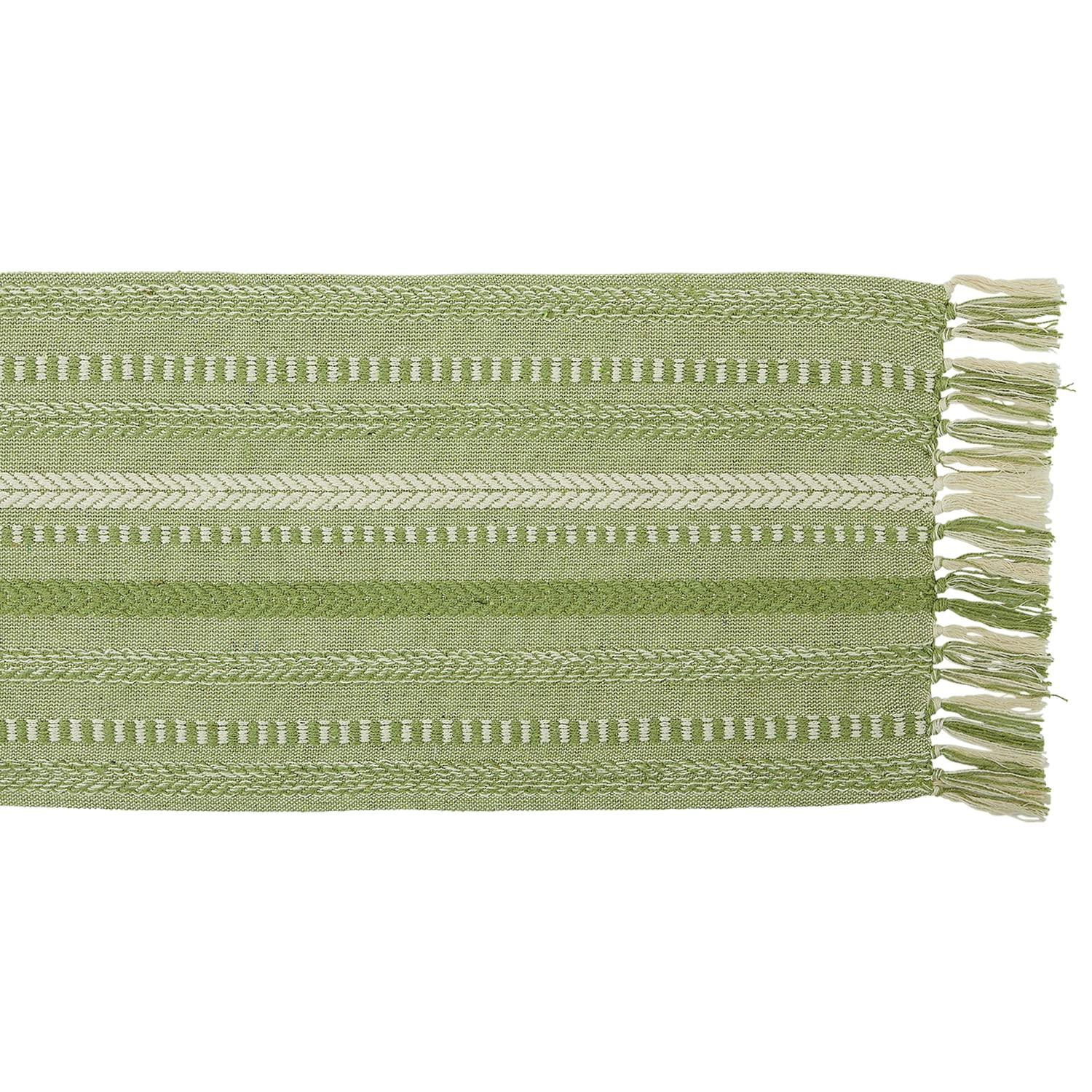 Design Imports  Braided Stripe Jacquard Fringe Table Runner, 15X108", Antique Green