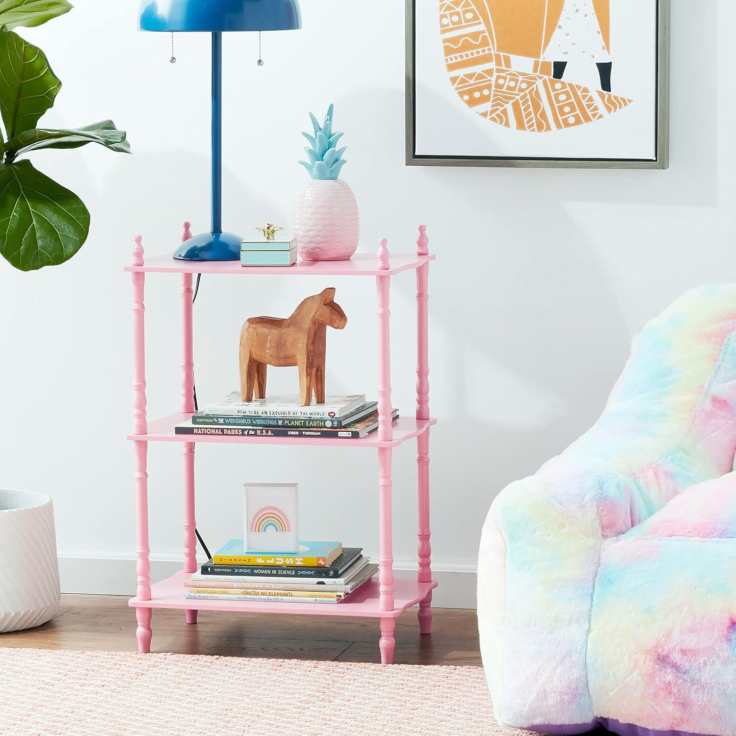 Victorian-Inspired Pink 3-Tier Wood Composite Etagere Bookcase for Kids