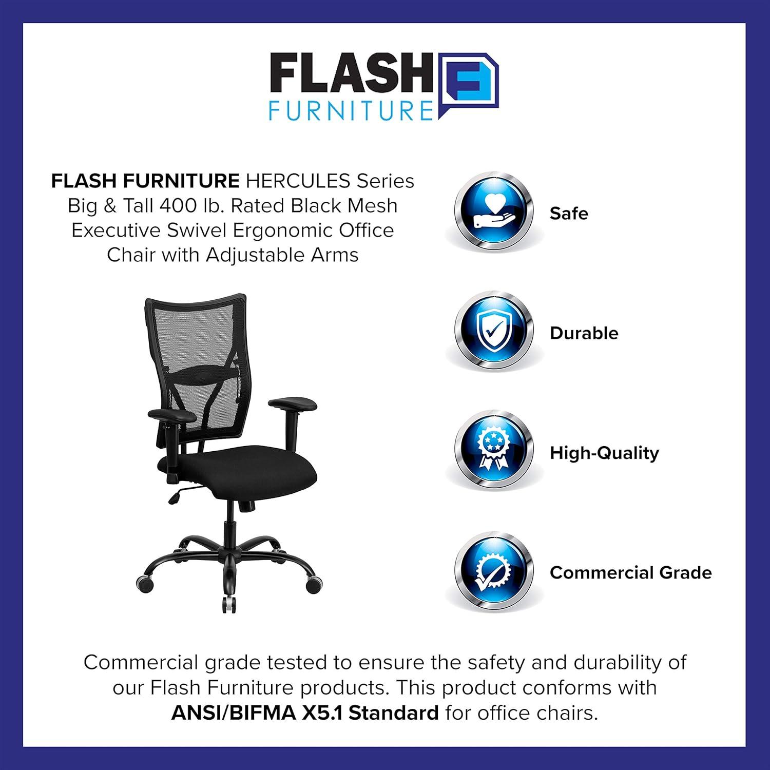 Flash Furniture HERCULES Series Big & Tall 400 lb. Rated Black Mesh Executive Swivel Ergonomic Office Chair with Adjustable Arms