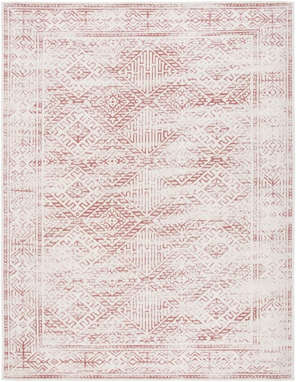 Beige and Red 6' x 9' Synthetic Flat Woven Rug