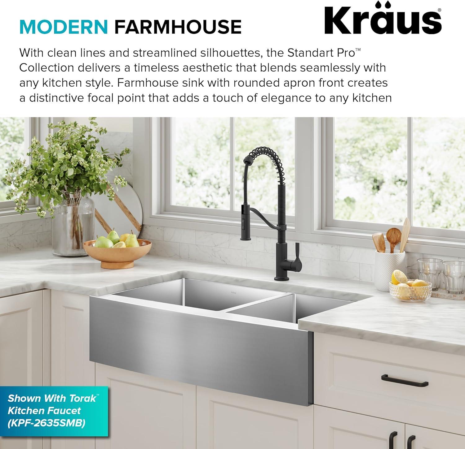 KRAUS Standart Pro Apron Front Farmhouse 16 Gauge Single Bowl Stainless Steel Kitchen Sink