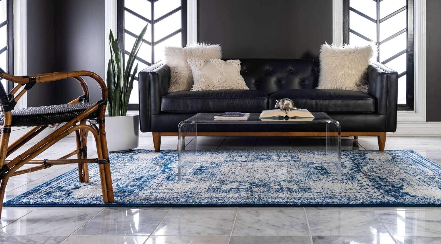 Unique Loom Bromley Collection Area Rug - Wells (7' 10" x 10' Rectangle, Ivory and Blue/ Ivory)