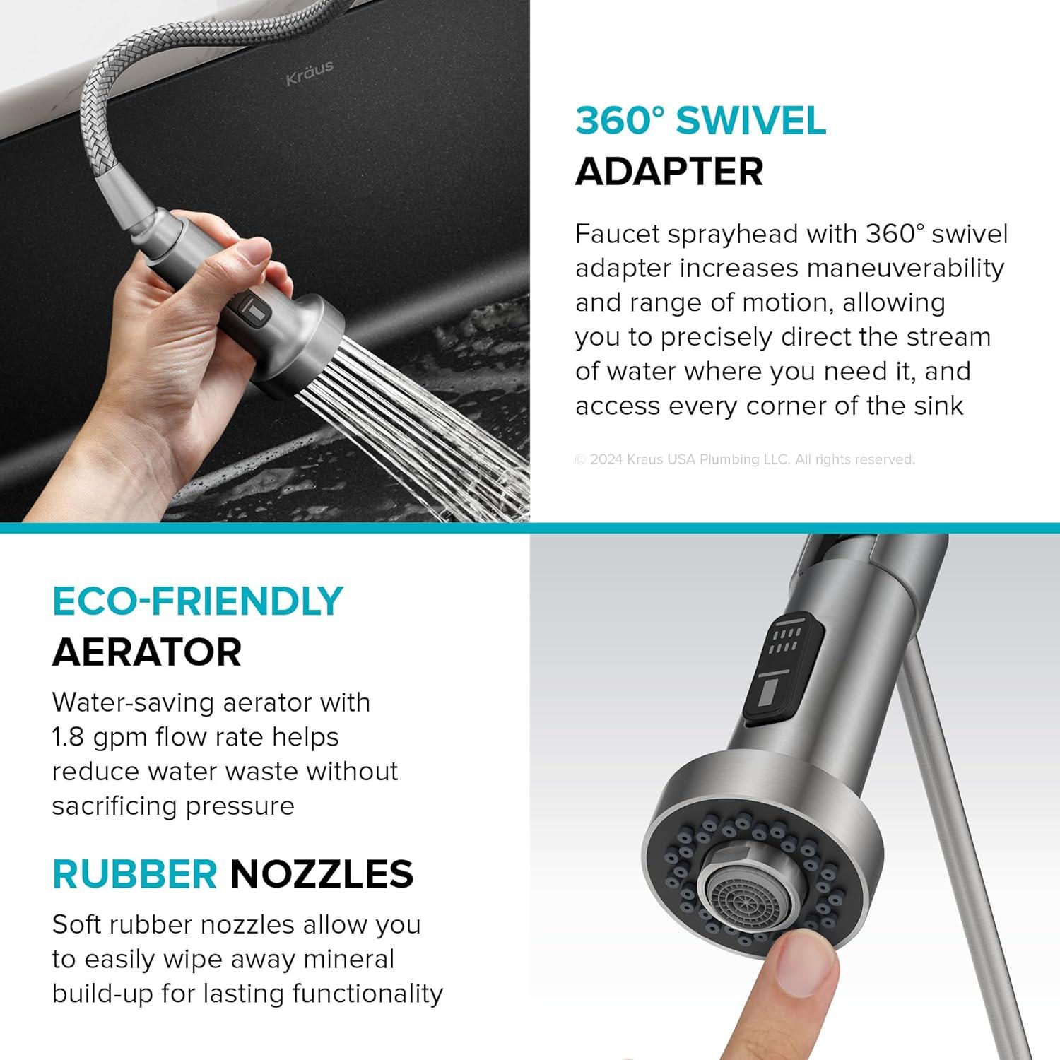 KRAUS Bolden 2 Handle Pot Filler Faucet With Retractable Arm, Wall Mount Kitchen Faucet, Pot Filler For Over Stove