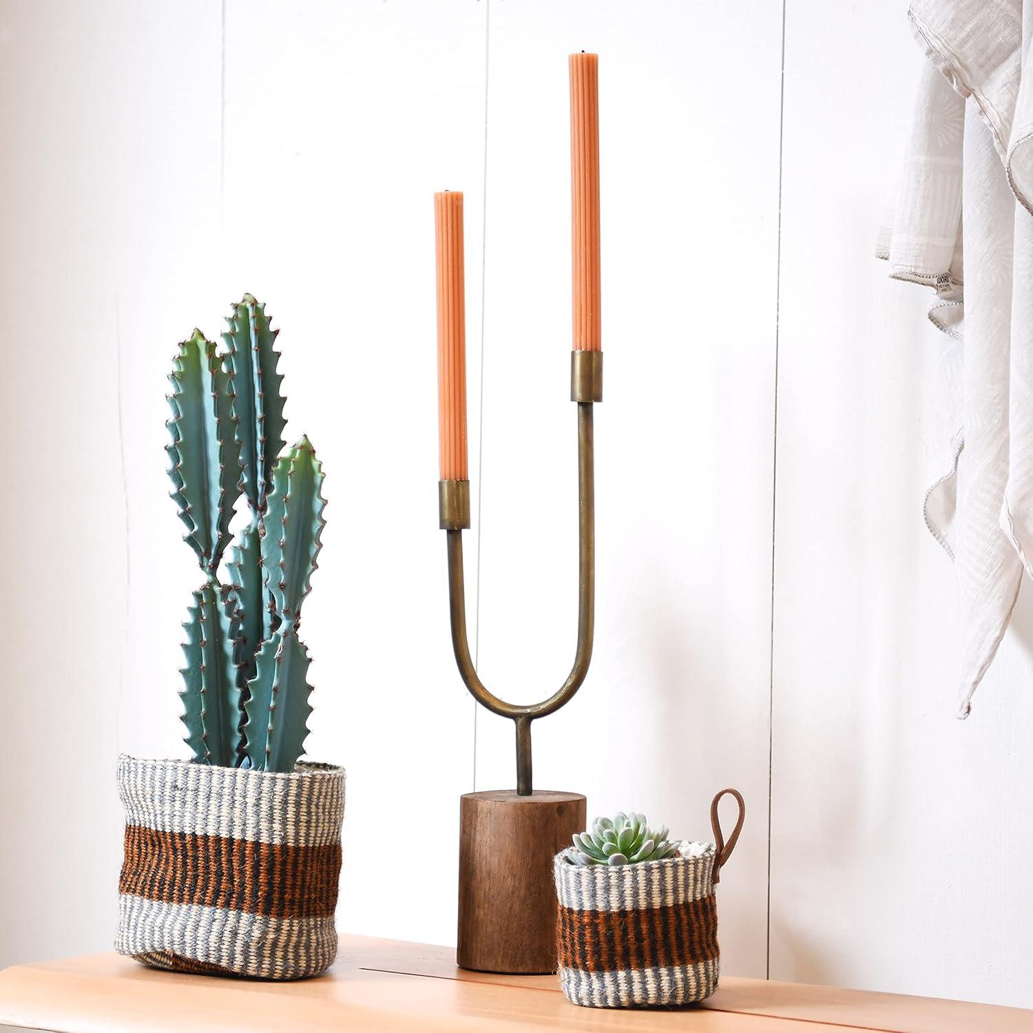 Creative Co-Op Woven Jute Baskets with Liner, Rust Striped, Set of 2 Sizes