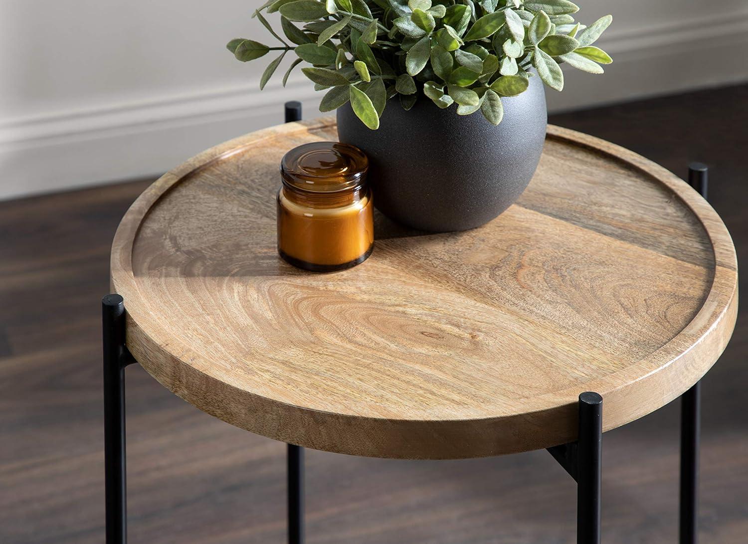 Kate and Laurel Vale Round Metal Side Table, 16x16x25, Natural and Black