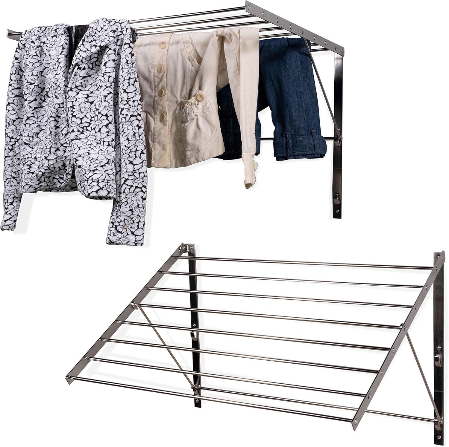 Silver Stainless Steel Wall-Mounted Folding Drying Rack Set