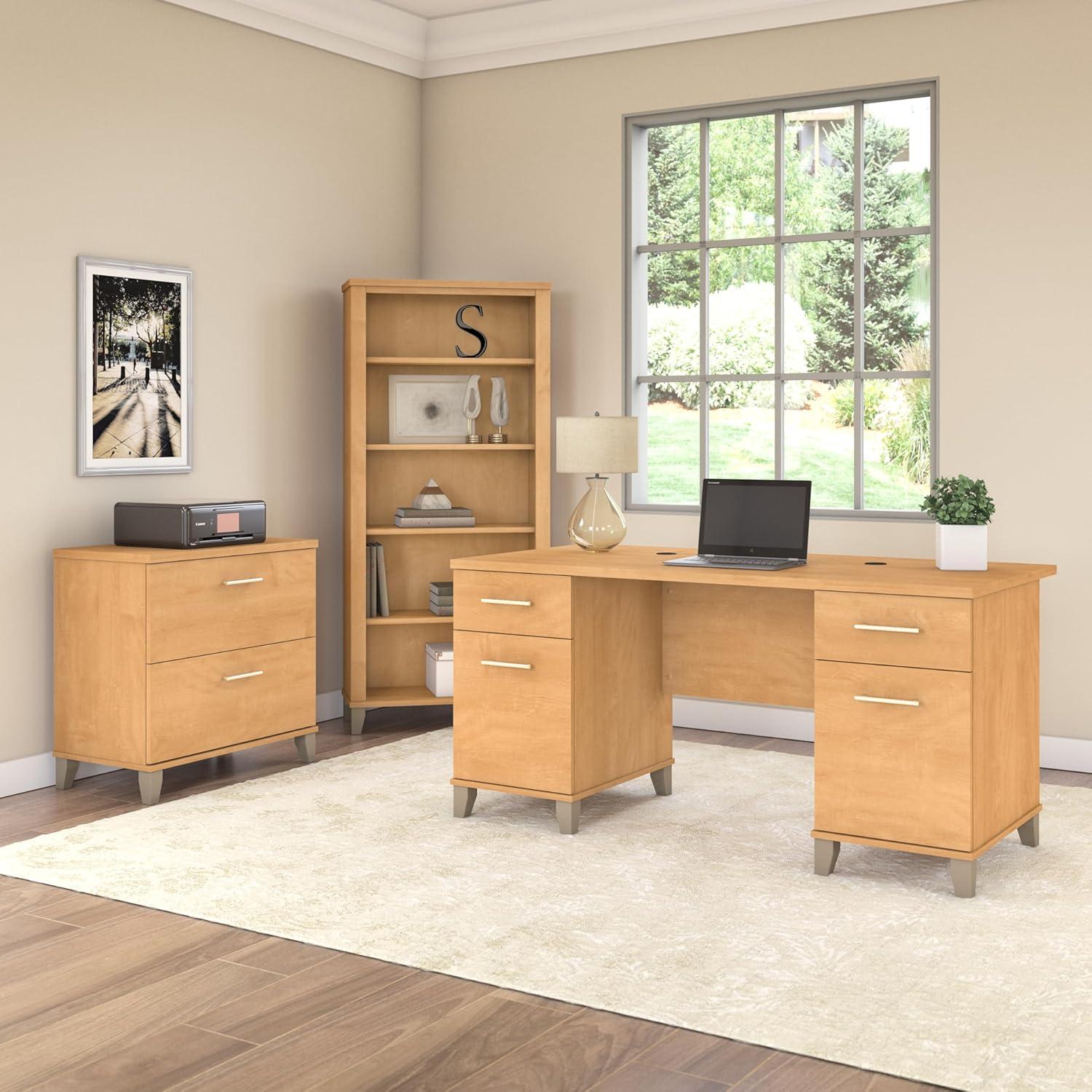 Bush Furniture Somerset 5 Shelf Tall Bookcase in Maple Cross Finish