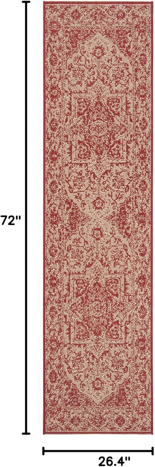 Beach House BHS139 POWER LOOMED Indoor/Outdoor Runner Rug - Red/Creme - 2'2"x6' - Safavieh
