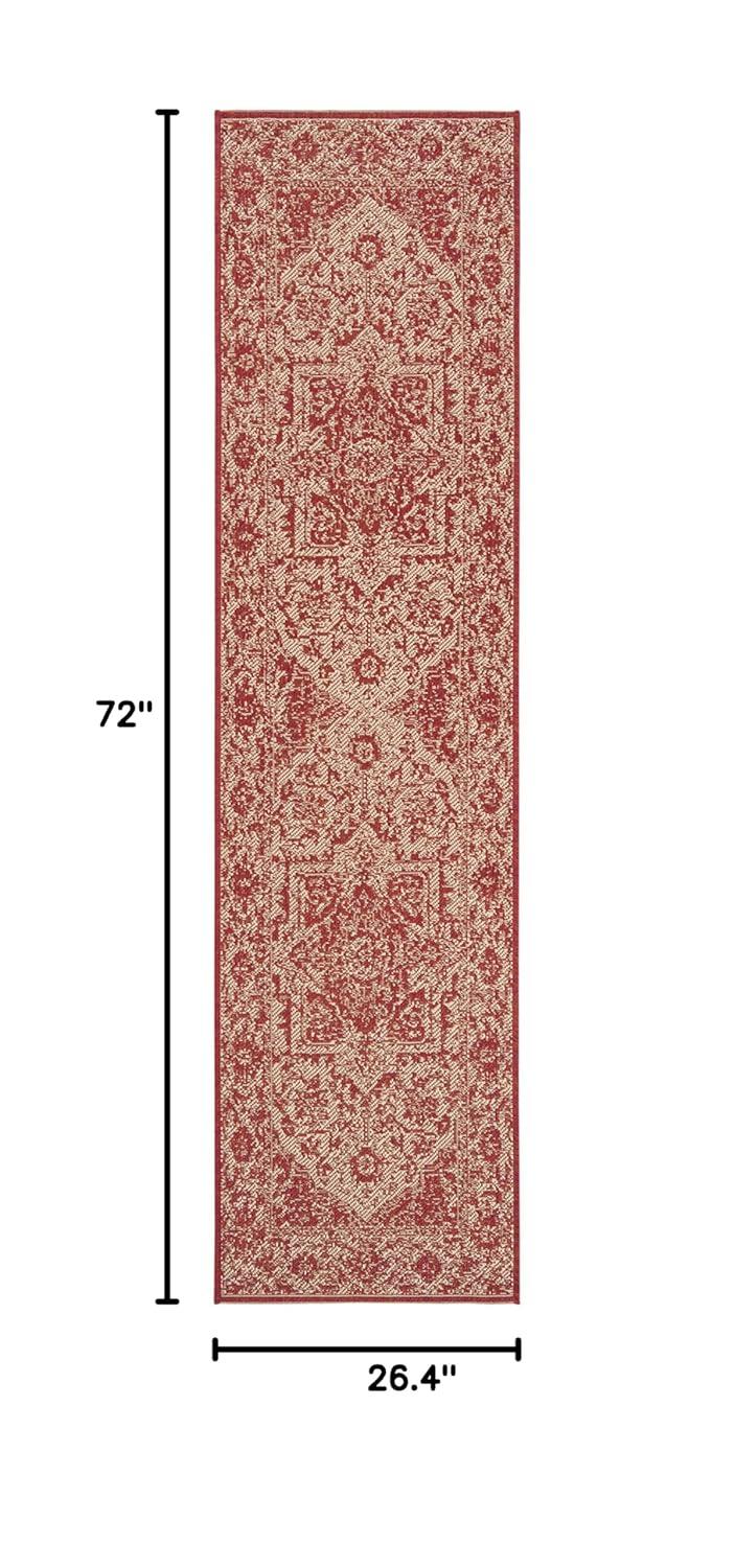 Beach House BHS139 POWER LOOMED Indoor/Outdoor Runner Rug - Red/Creme - 2'2"x6' - Safavieh