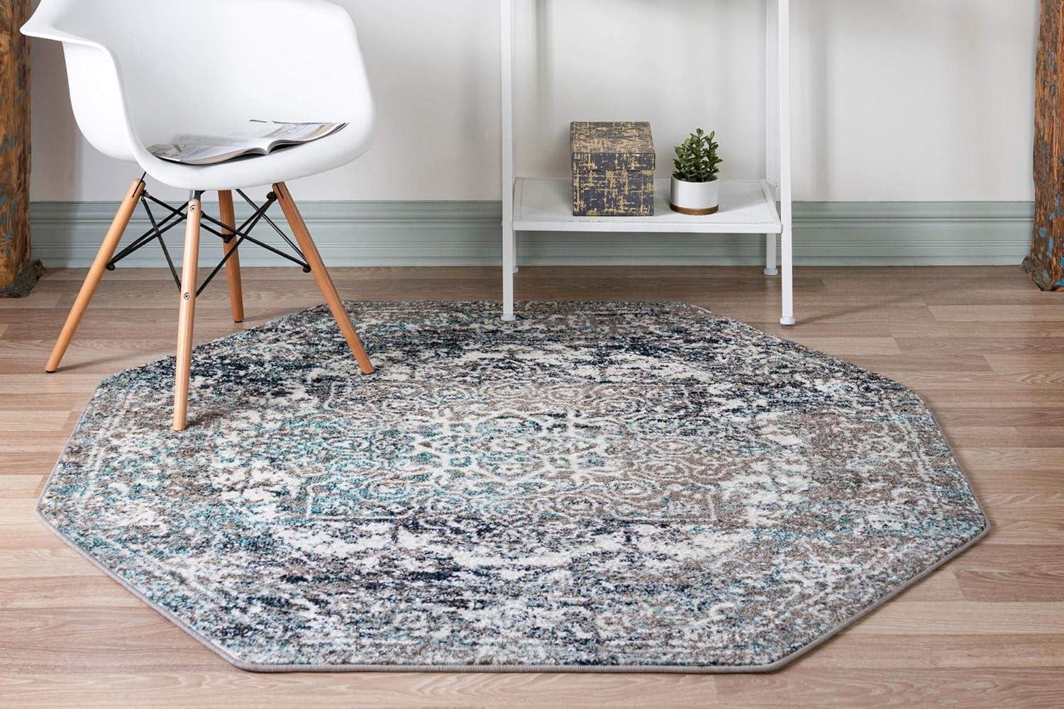 Unique Loom Richmond Collection Area Rug - Medallion (5' 3" Octagon Aqua/Ivory)