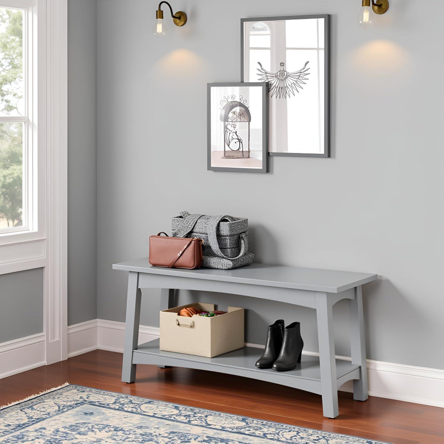 Alaterre Craftsbury 36 in. Sturdy Pine Wood Entryway Bench, Open Design Accent Furniture, Gray
