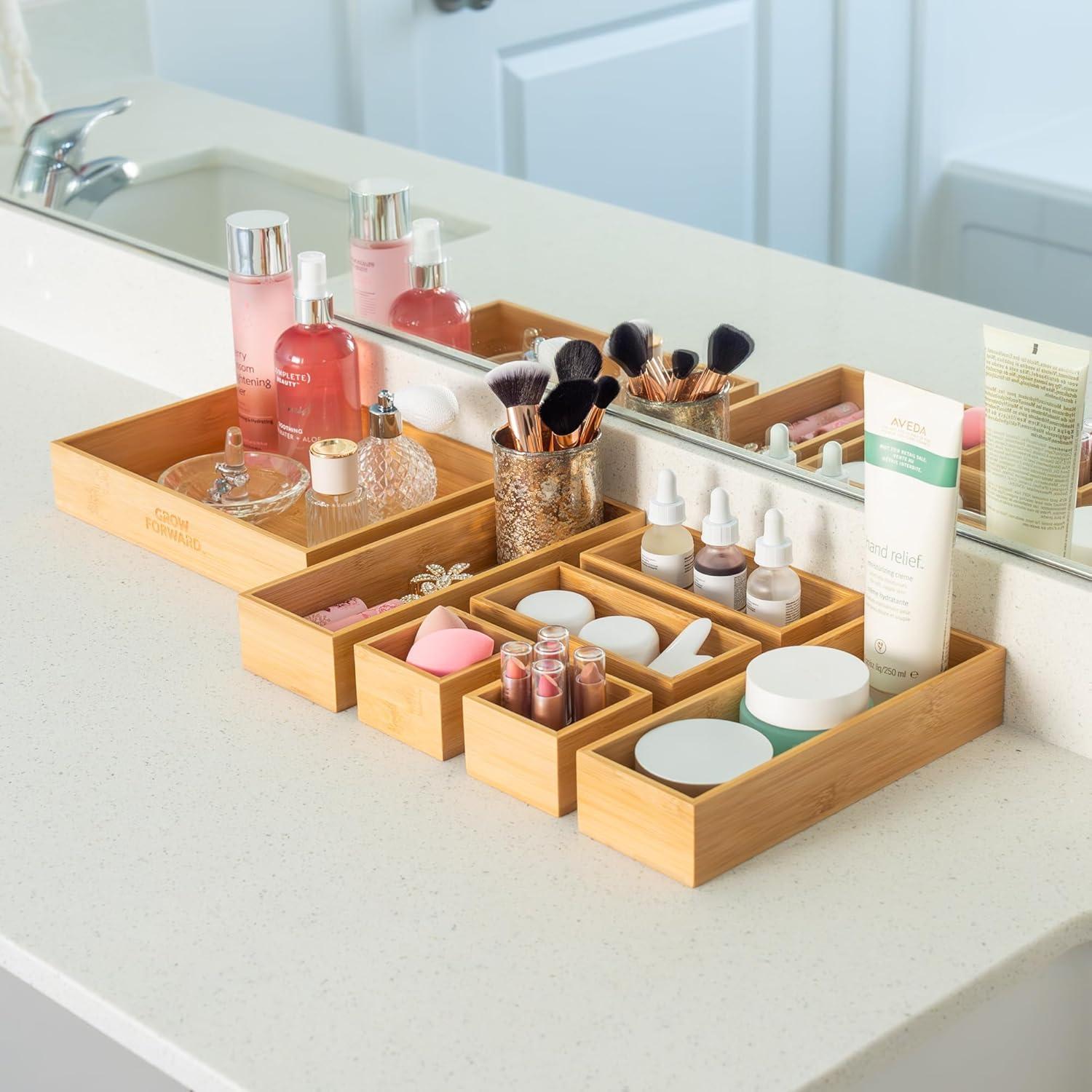 SpaceAid 14-Piece Bamboo Drawer Organizer Set, Multi-Use Wood Tray Dividers For Kitchen, Bathroom, Office Desk, And Makeup Storage (Natural)