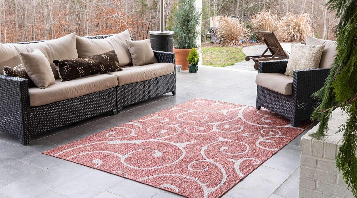 Unique Loom Outdoor Botanical Collection Area Rug - Curl (4' 1" x 6' 1" Rectangle Rust Red/Ivory)