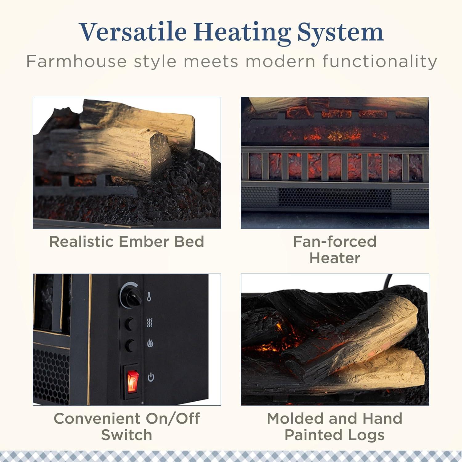 Country Living Infrared Electric Log Set Heater - Faux Logs Insert with Flickering Flames