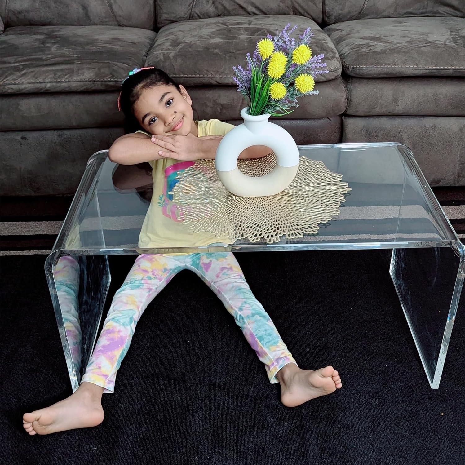 HOMCOM 32" Long Rectangle All Acrylic 15mm Thick Waterfall Coffee Table, Clear