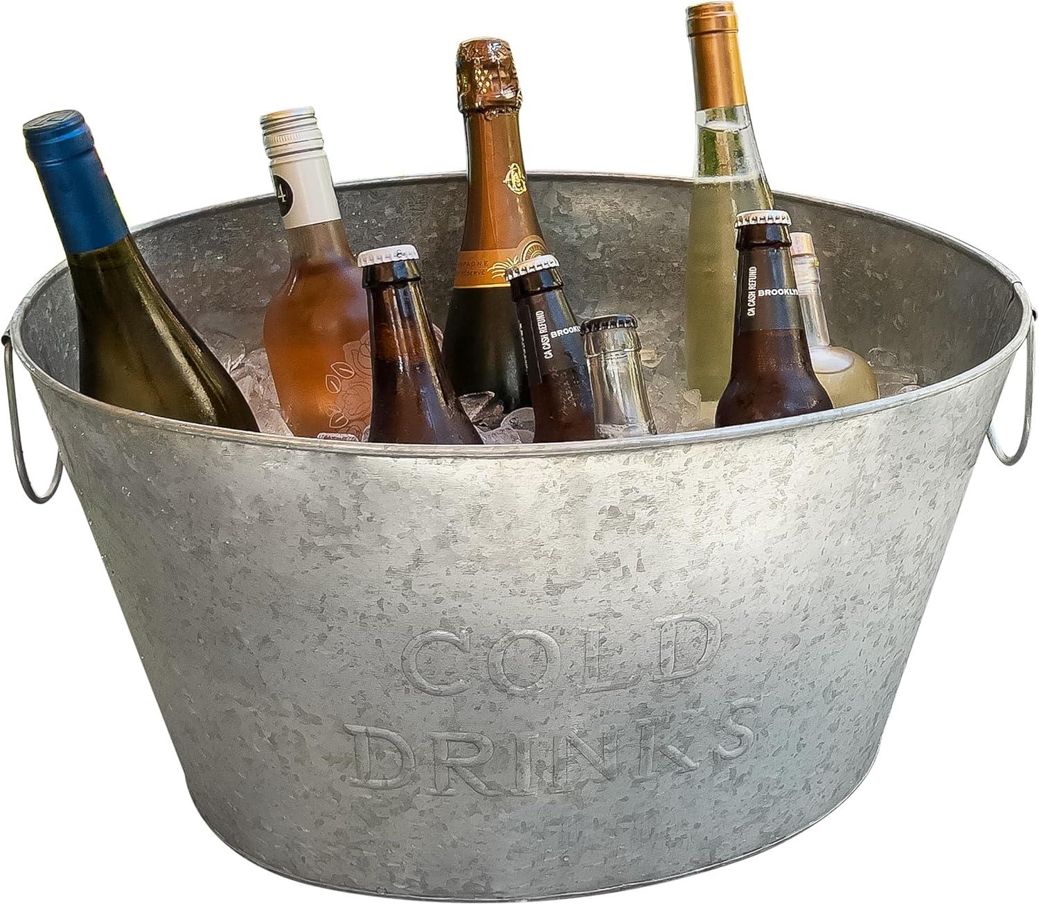 Mind Reader Ice Beverage Bucket for Parties, Wine Bucket Galvanized Metal, Silver