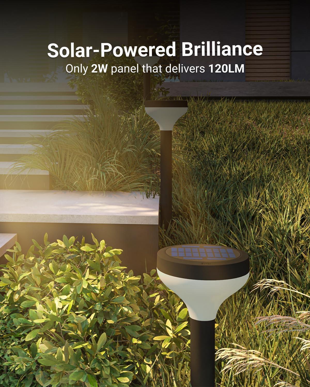 Solar Powered Dimmable LED Pathway Lights, 6-Pack, Black