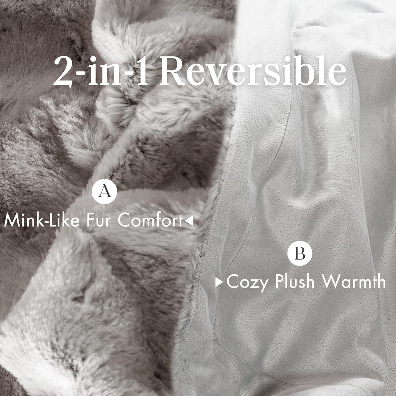 80"x96" Marselle Faux Fur Oversized Bed Throw Blanket Gray