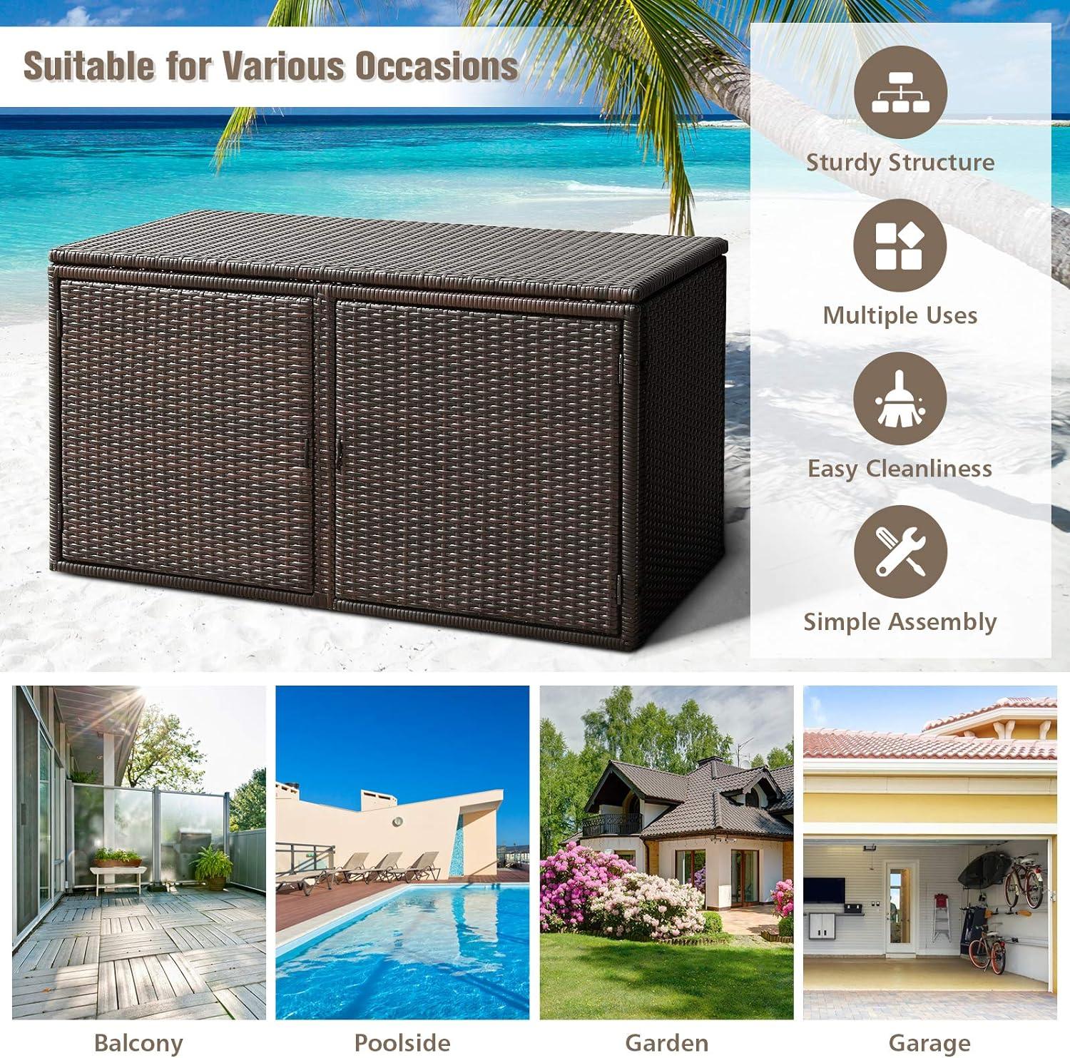 Brown Wicker and Steel 88 Gallon Deck Storage Box