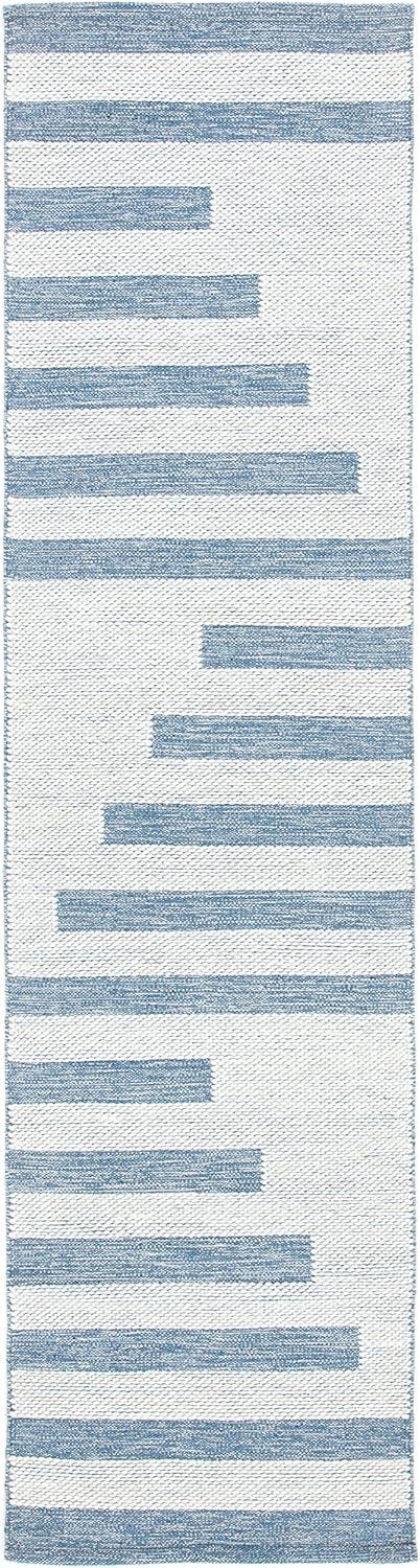 Ivory and Blue Handwoven Wool Kilim Runner Rug 2'3" x 9'