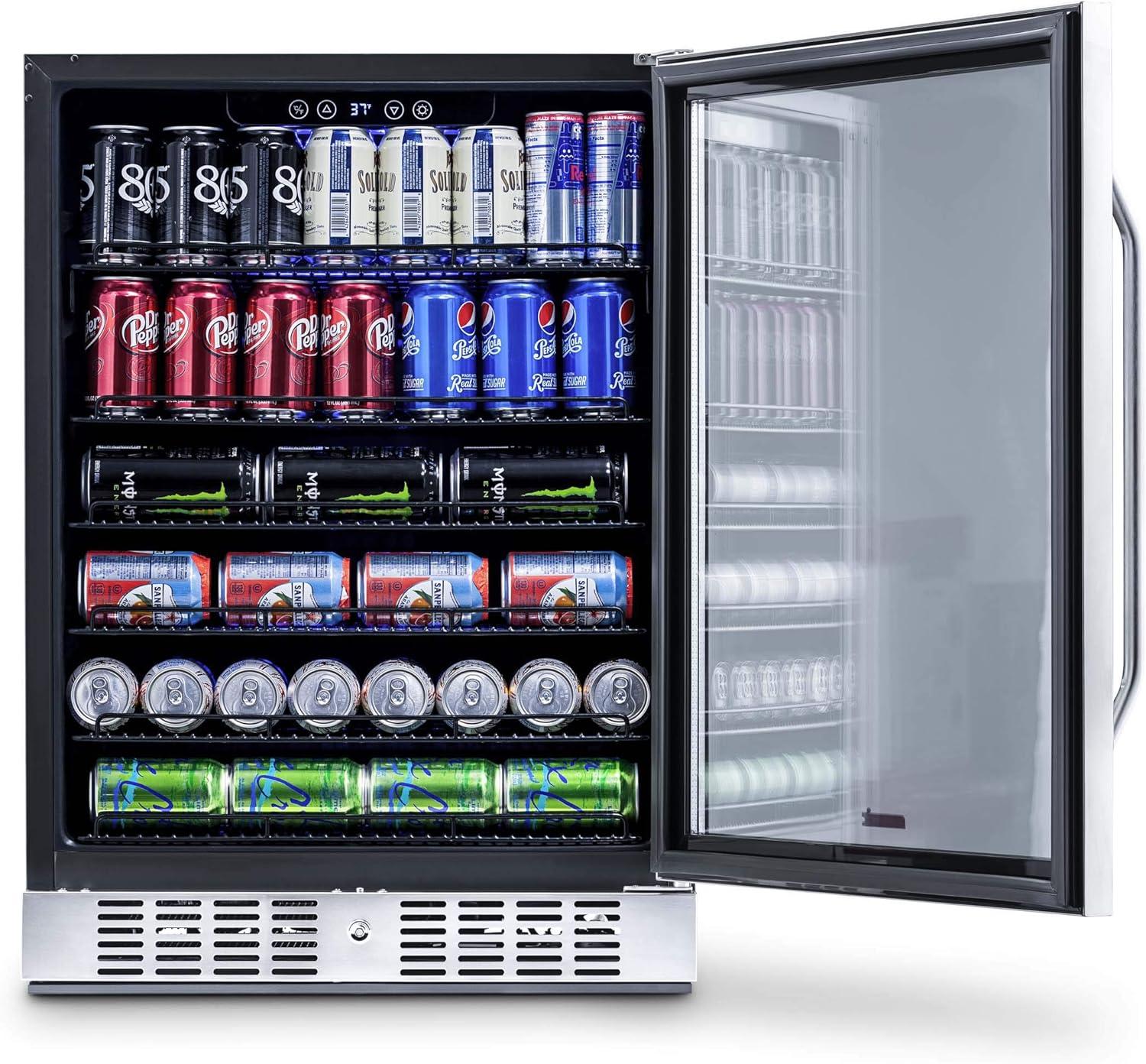 Newair 24" Built-in 177 Can Beverage Fridge in Stainless Steel with Precision Temperature Controls, Compact Drinks Cooler, Bar Refrigerator