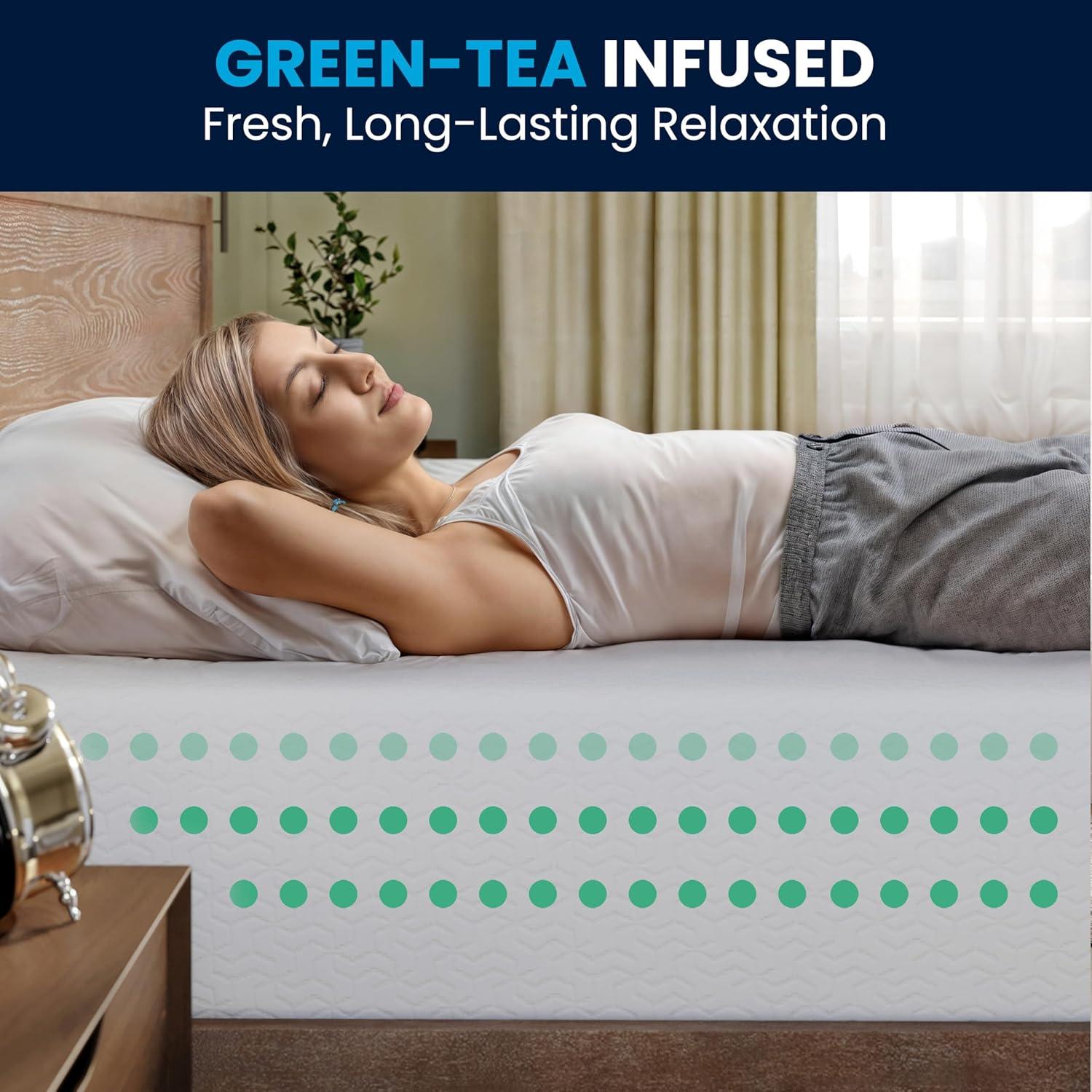 Flash Furniture Cloud Green Tea Cooling Gel 4-Layer Memory Foam Mattress in a Box with CertiPUR-US Certification, Washable Cover, and Pressure Relief