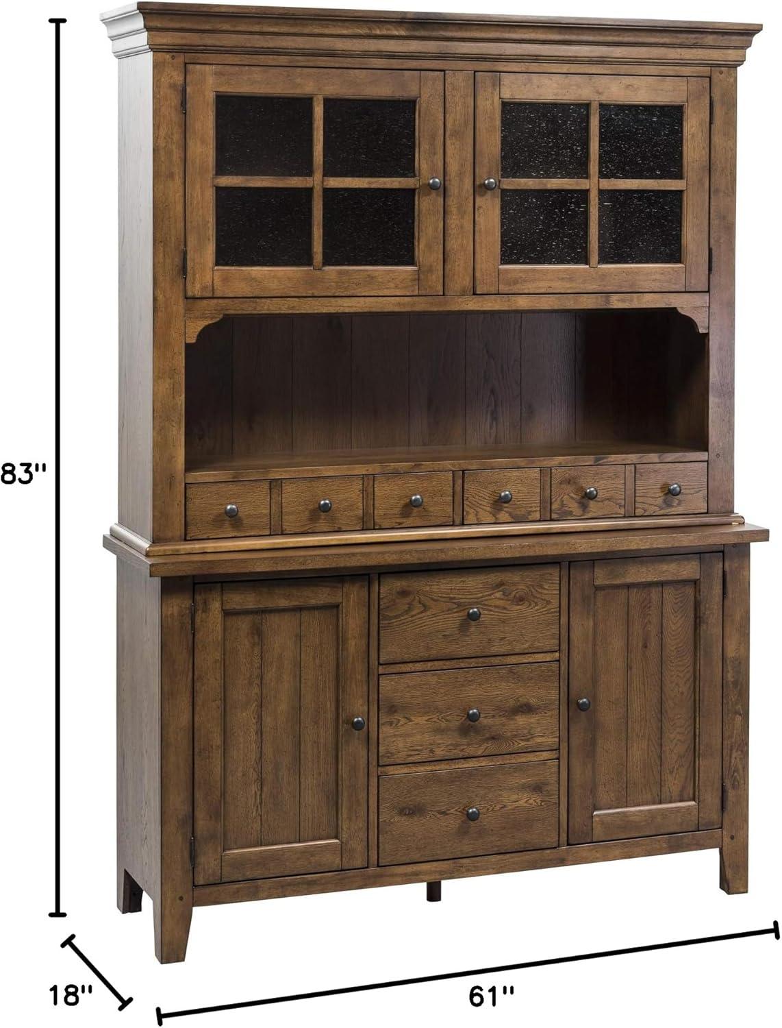 Traditional Dark Brown Lighted China Cabinet with Drawers