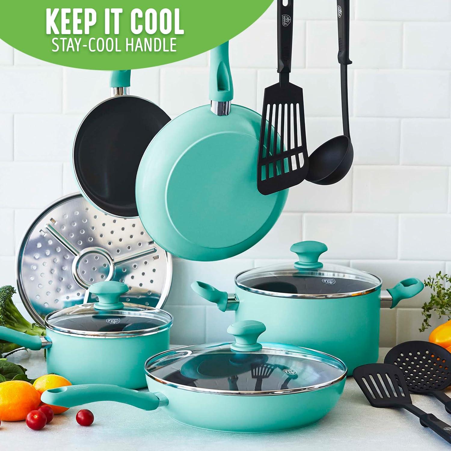 Greenlife Diamond Ceramic Non-stick 13Pc Cookware Set, Turquoise