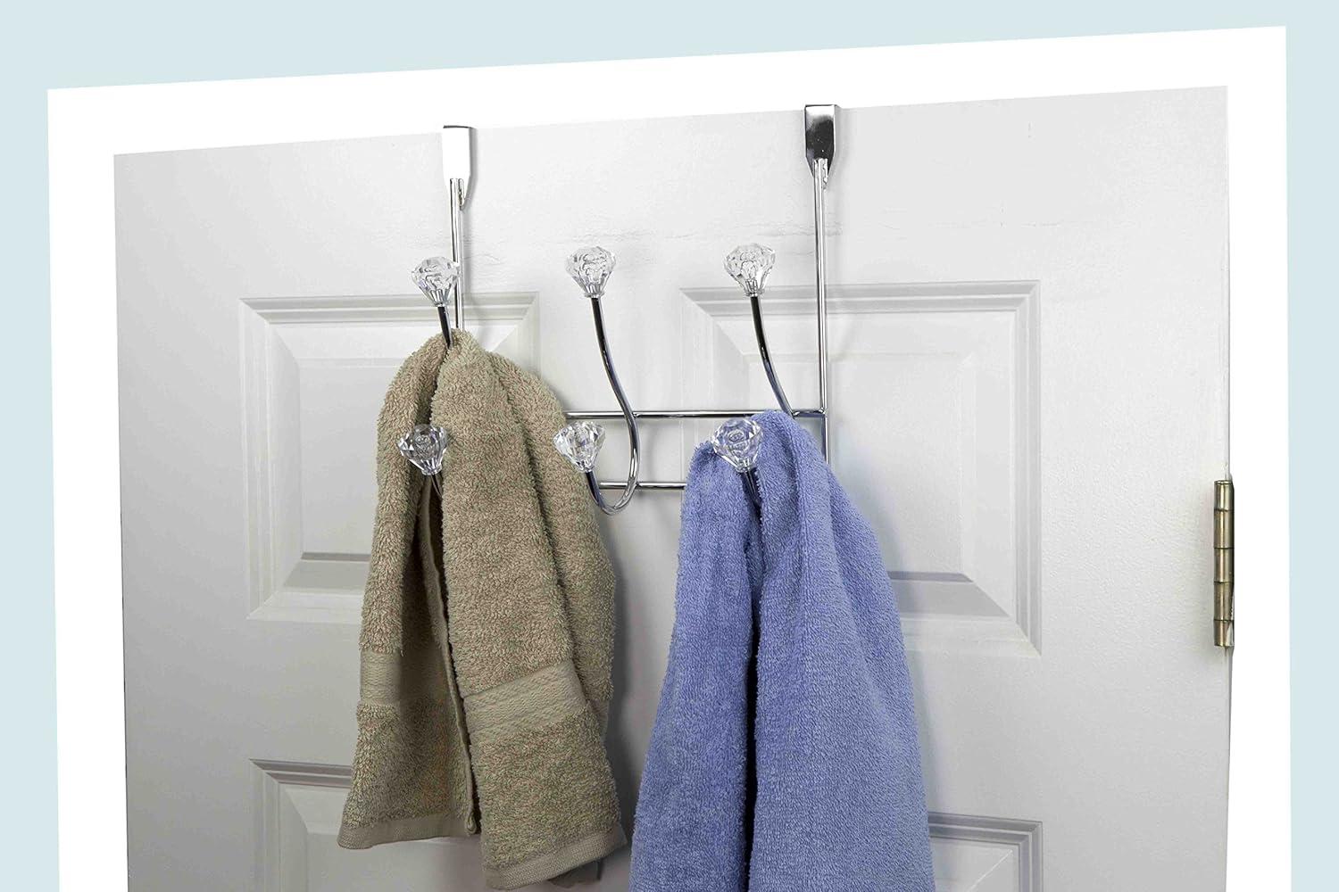Home Basics Chrome Plated Steel 3 Hook over The Door Hanging Rack, Crystals