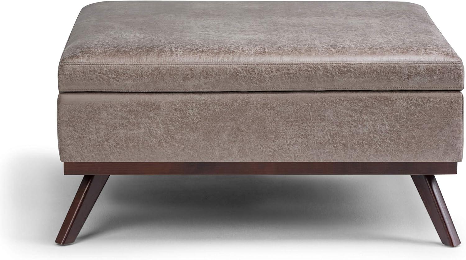 Owen 36" Distressed Grey Taupe Faux Leather Storage Ottoman