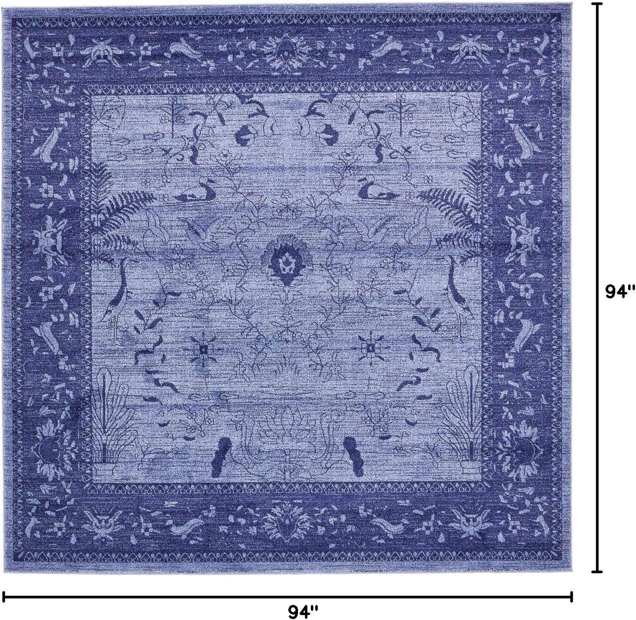 Unique Loom La Jolla Collection Area Rug - Floral (8' Square Blue/Navy Blue)