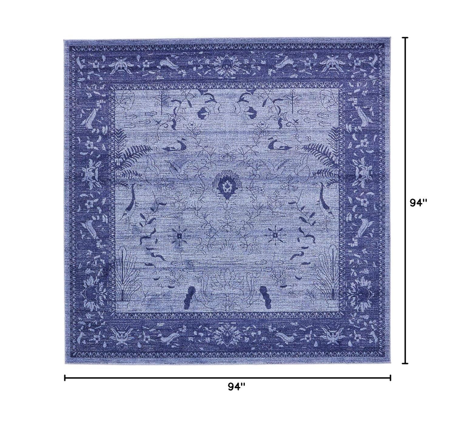 Unique Loom La Jolla Collection Area Rug - Floral (8' Square Blue/Navy Blue)