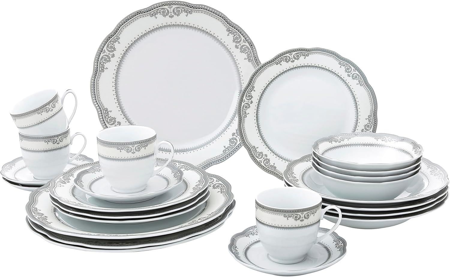 Victoria White Porcelain 24-Piece Dinnerware Set with Silver Trim