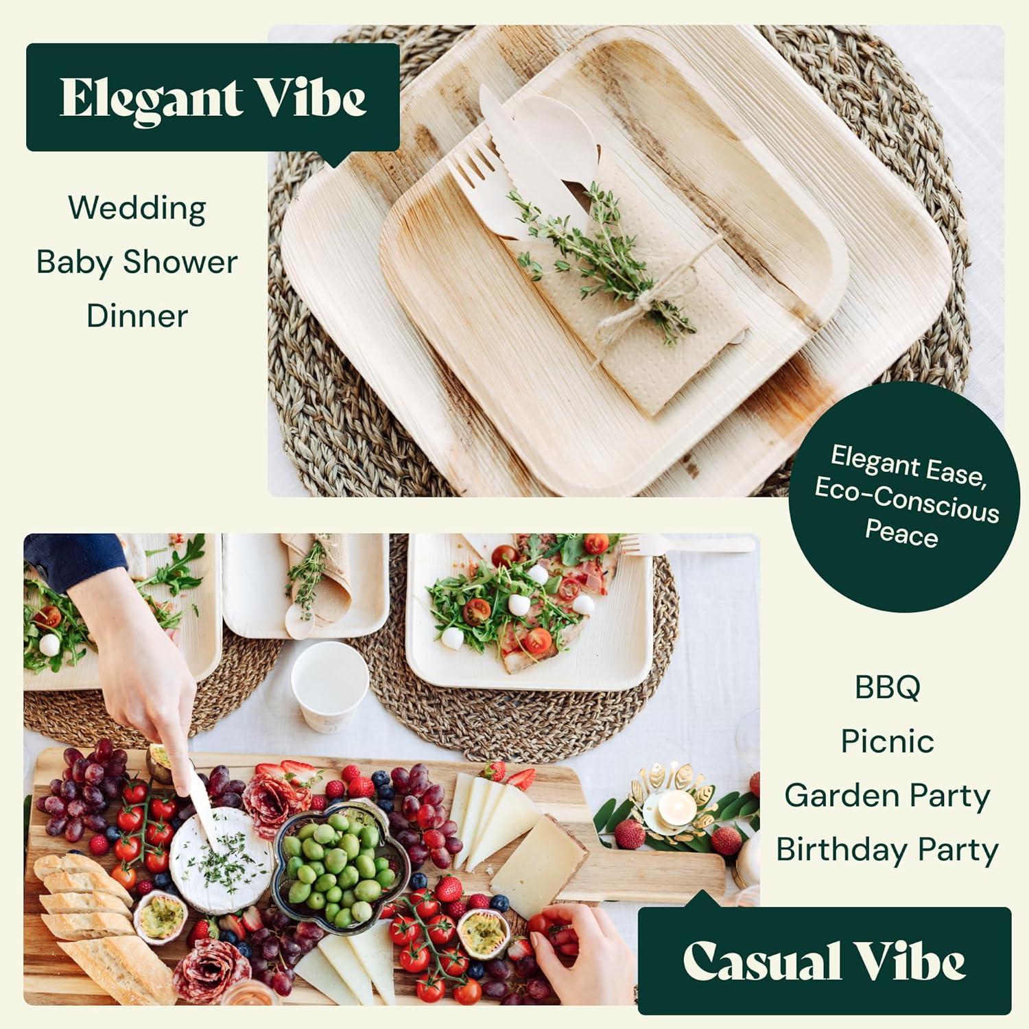 Chic Leaf, Compostable & Disposable Plates, Round, Natural Color, Palm Leaf, 48 Pc, 10” & 6”