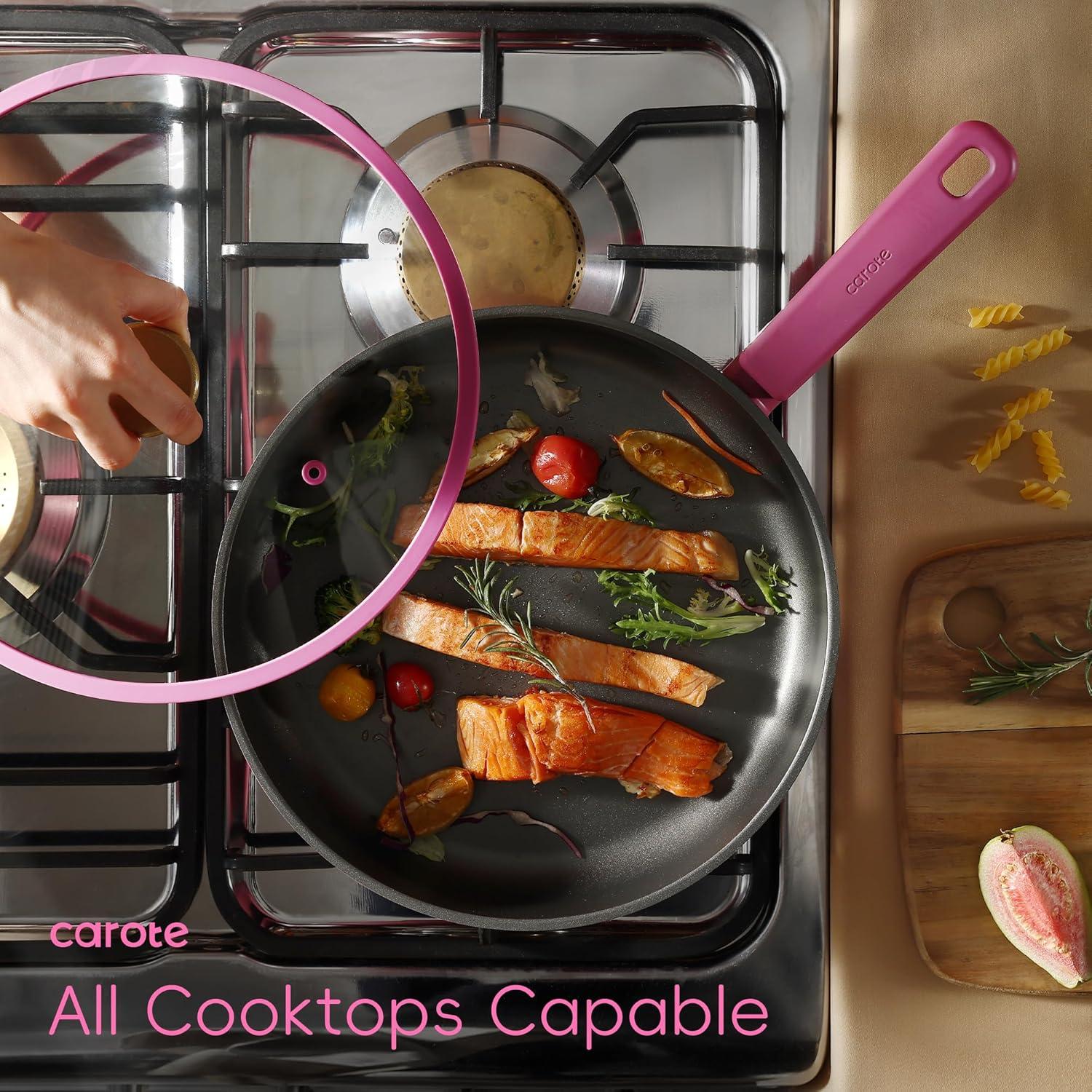 CAROTE 16pcs Nonstick Cookware set, Pots and Pans, Premium Induction Cookware, Durable & Easy to Clean, Large Frying Pan, Rose Pink