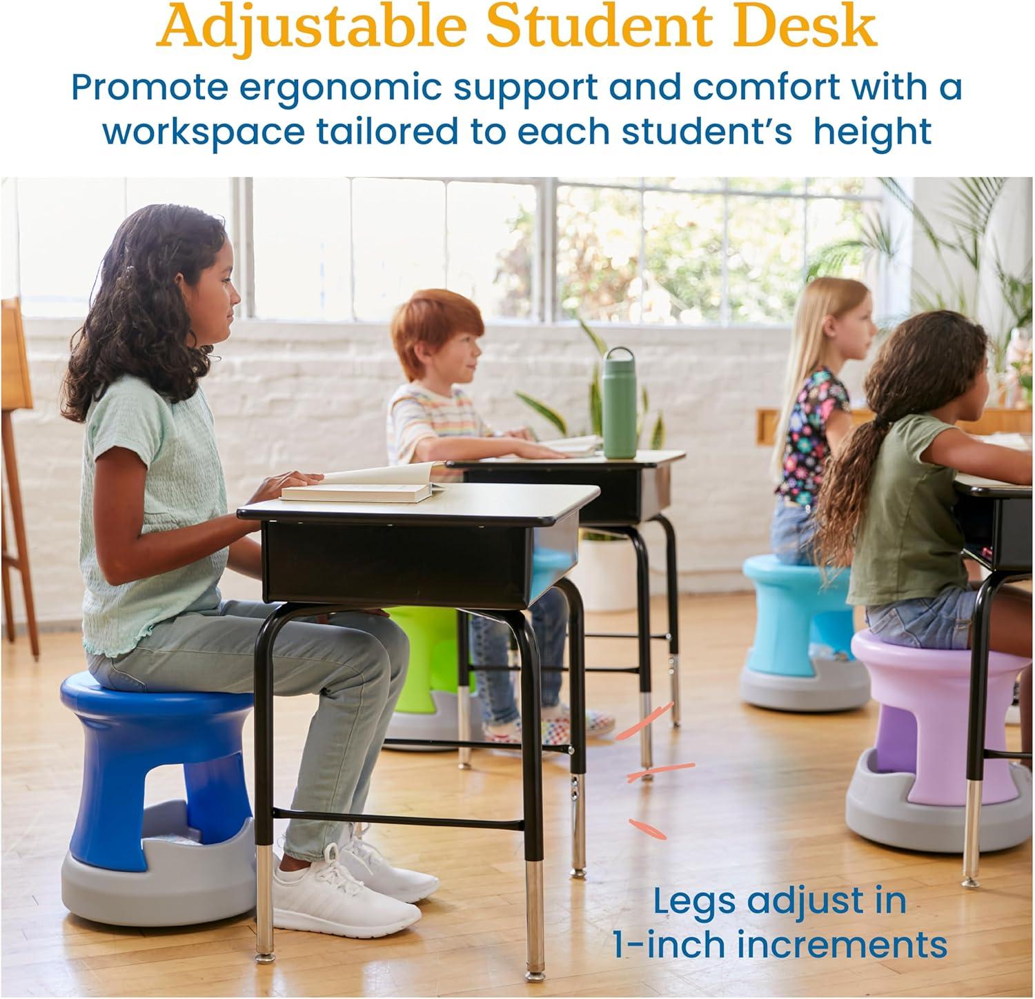 ECR4Kids ECR4Kids Open Front Desk with Metal Storage Book Box, Adjustable, Classroom Furniture, Maple/Black