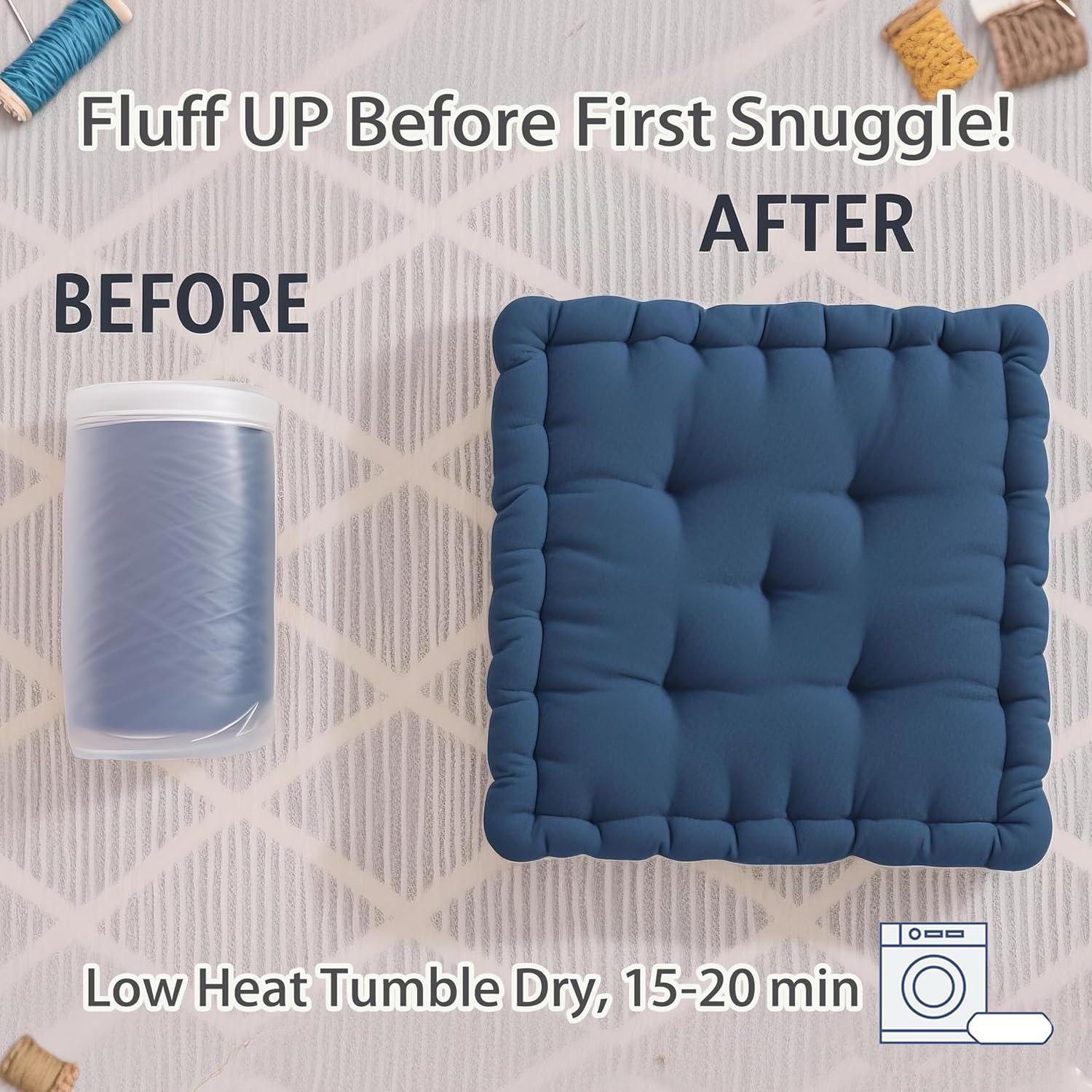 Codi INNA Floor Cushions for Adults, Cute Pillows Seating for Meditation, Square Tufted Chenille Cushion, Living Room, Fireplace, Reading Nook, Navy