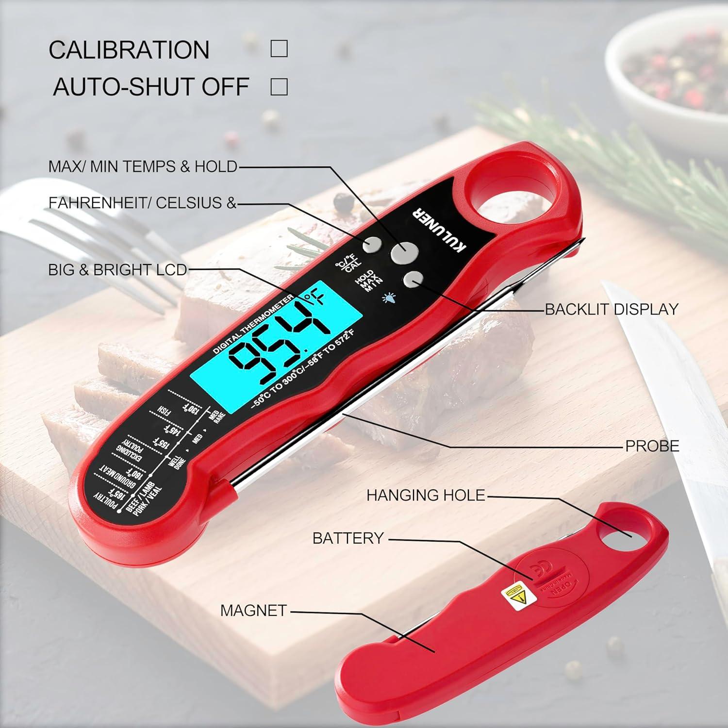 TP-01 Waterproof Digital Instant Read Meat Thermometer with 4.6 Folding Probe Backlight Calibration Function for Cooking Food Candy, BBQ Grill, Liquids,Beef(Black)