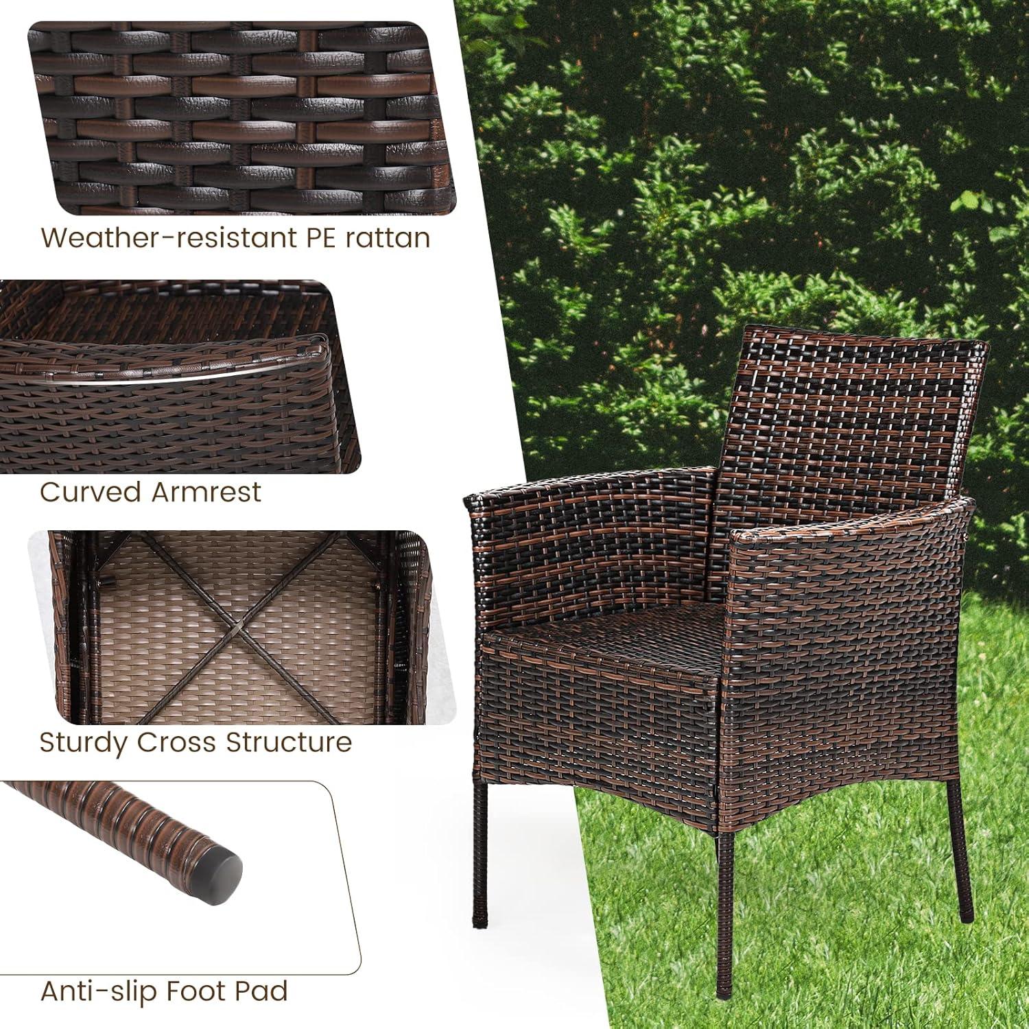 Tangkula Outdoor 2 PCS Rattan Dining Chair Patio Cushioned Arm Chair w/Zipper Brown