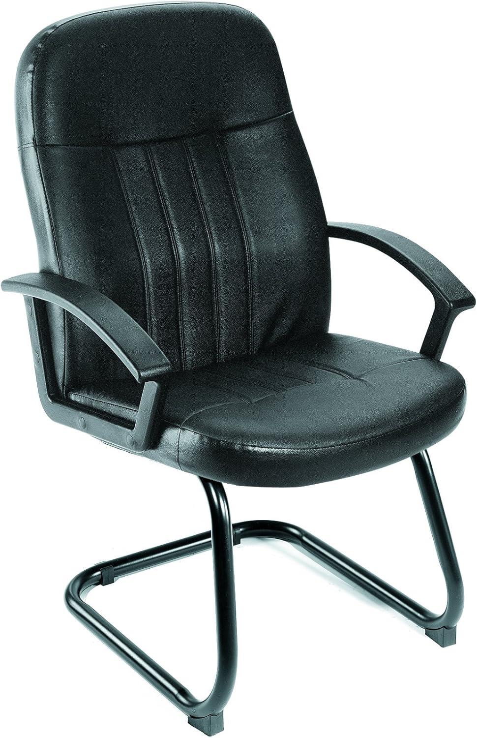 Executive Leather Budget Guest Chair Black - Boss Office Products: Metal Frame, Padded, Fixed Arms, Spot Clean