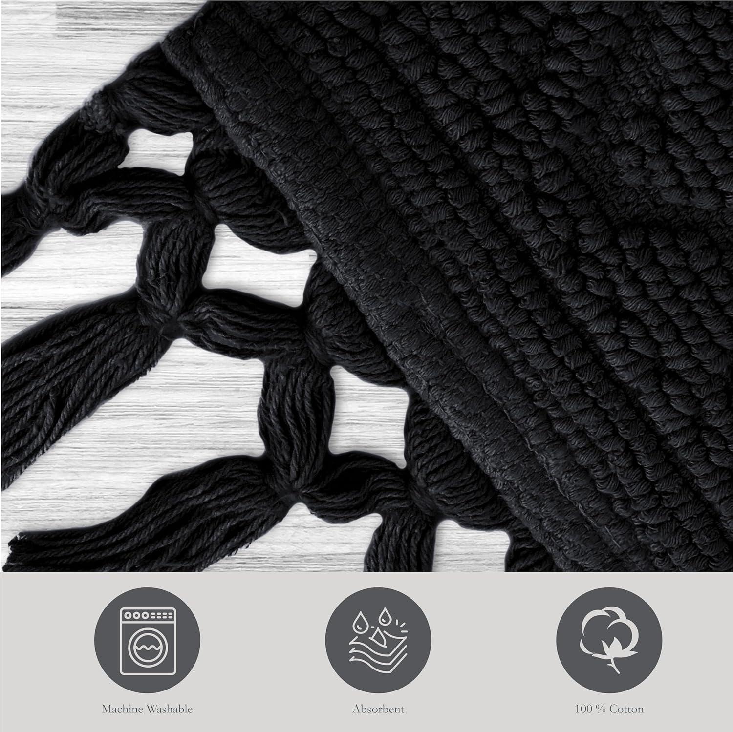 Jean Pierre Ricardo Cotton Fringe 2-Piece Bath Rug Set, Black
